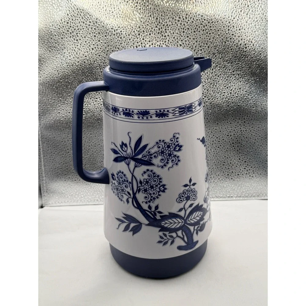 Vintage Floral Insulated Carafe‎ Coffee Tea Server Blue White
